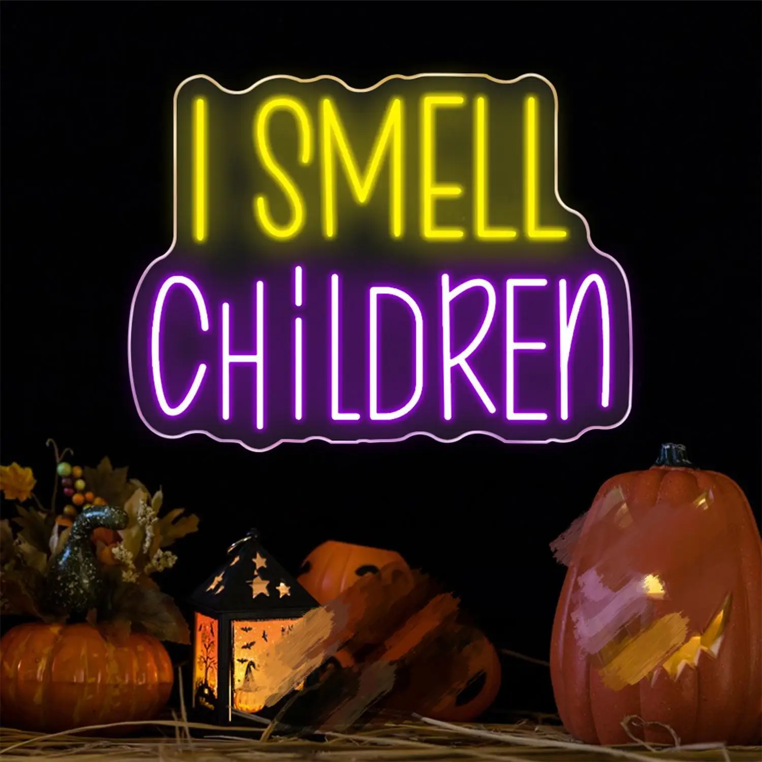 I Smell Children Neon Led Sign Yellow Purple Letter Neon Lights For Halloween Party Bar Home Bedroom Club Dimmable Wall Signs