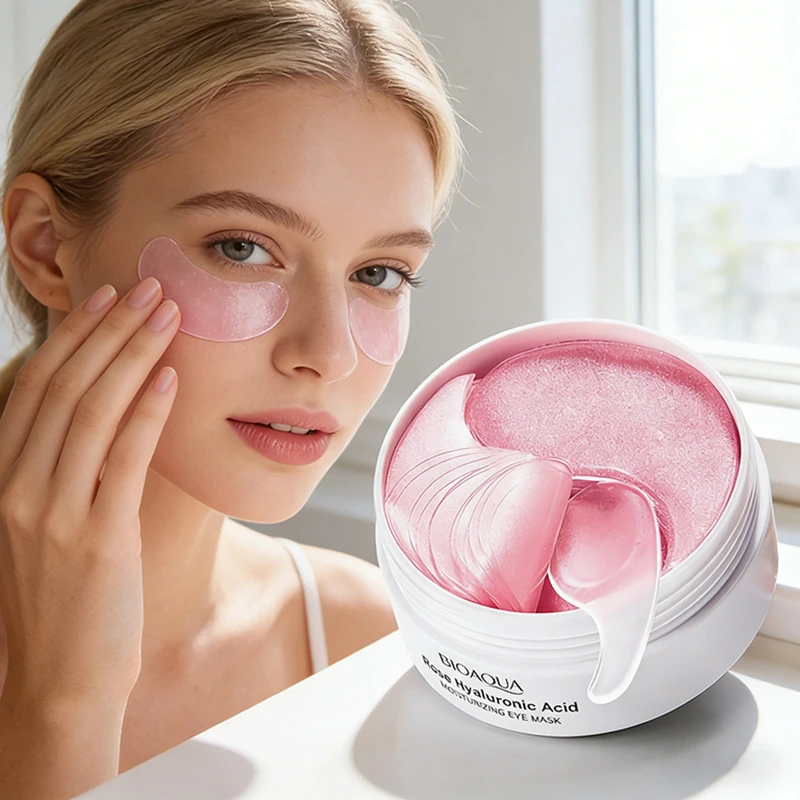 60pcs BIOAQUA Rose Hyaluronic Acid Eye Mask Anti Dark Circles Eye Bags Moisturizing Anti-Aging Eye Patches Skin Care Products