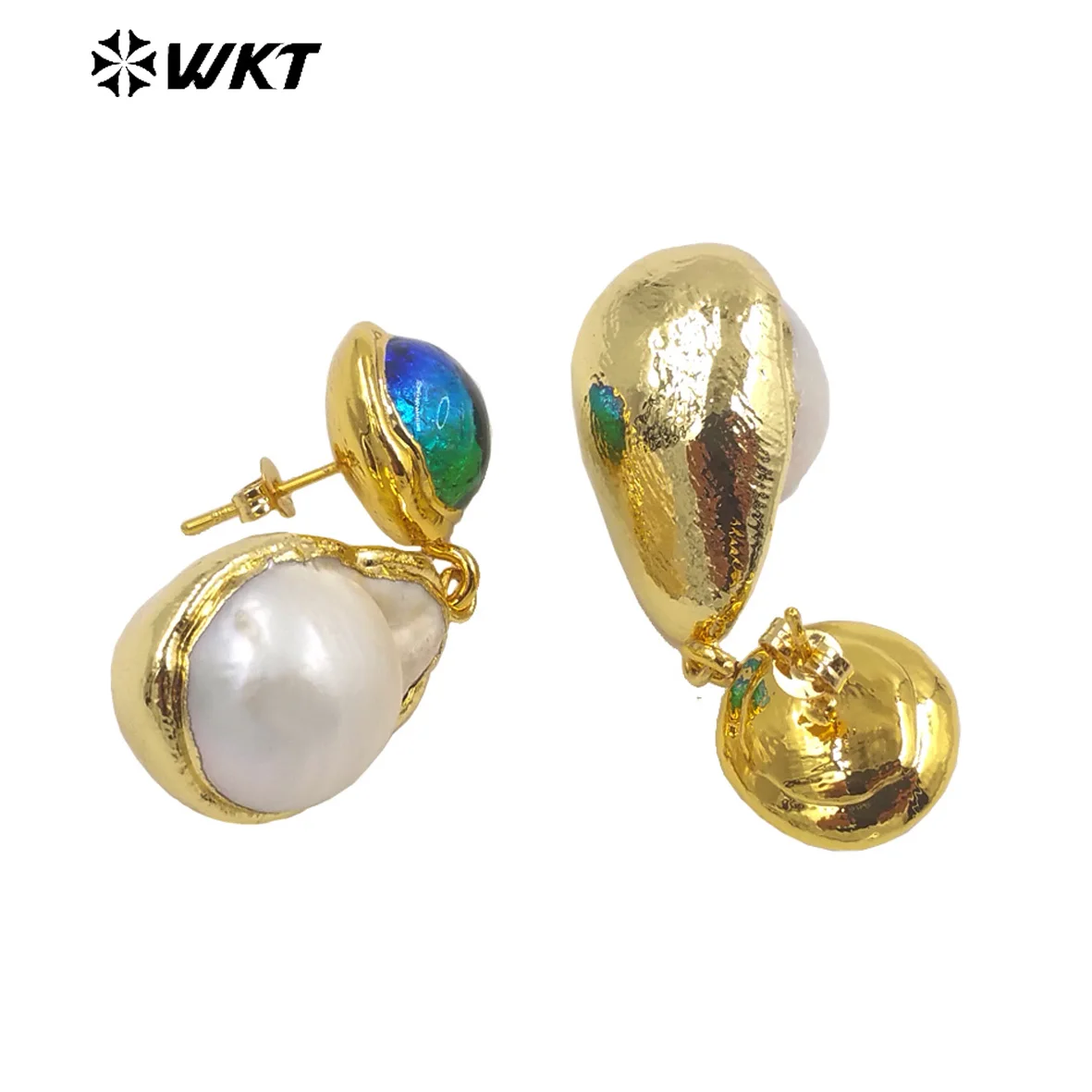 WT-MPE097 WKT exclusive design 18k real gold plated Natural Keshi Pearl earrings Precious drop Baroque pearl studs earrings