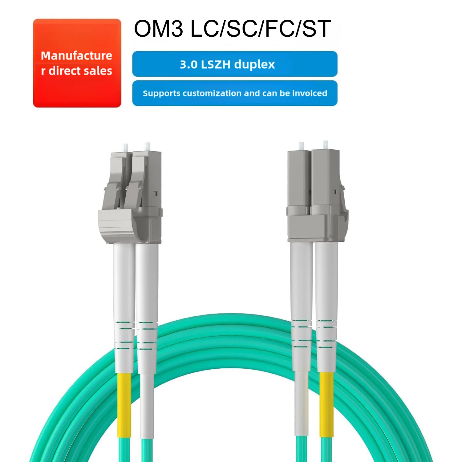 

LC /SC/FC/ST OM3 Fiber Patch Cable 10Gb/Gigabit Multi-Mode Jumper Duplex 50/125μm LSZH Fiber Optic Cord for SFP Transceiver