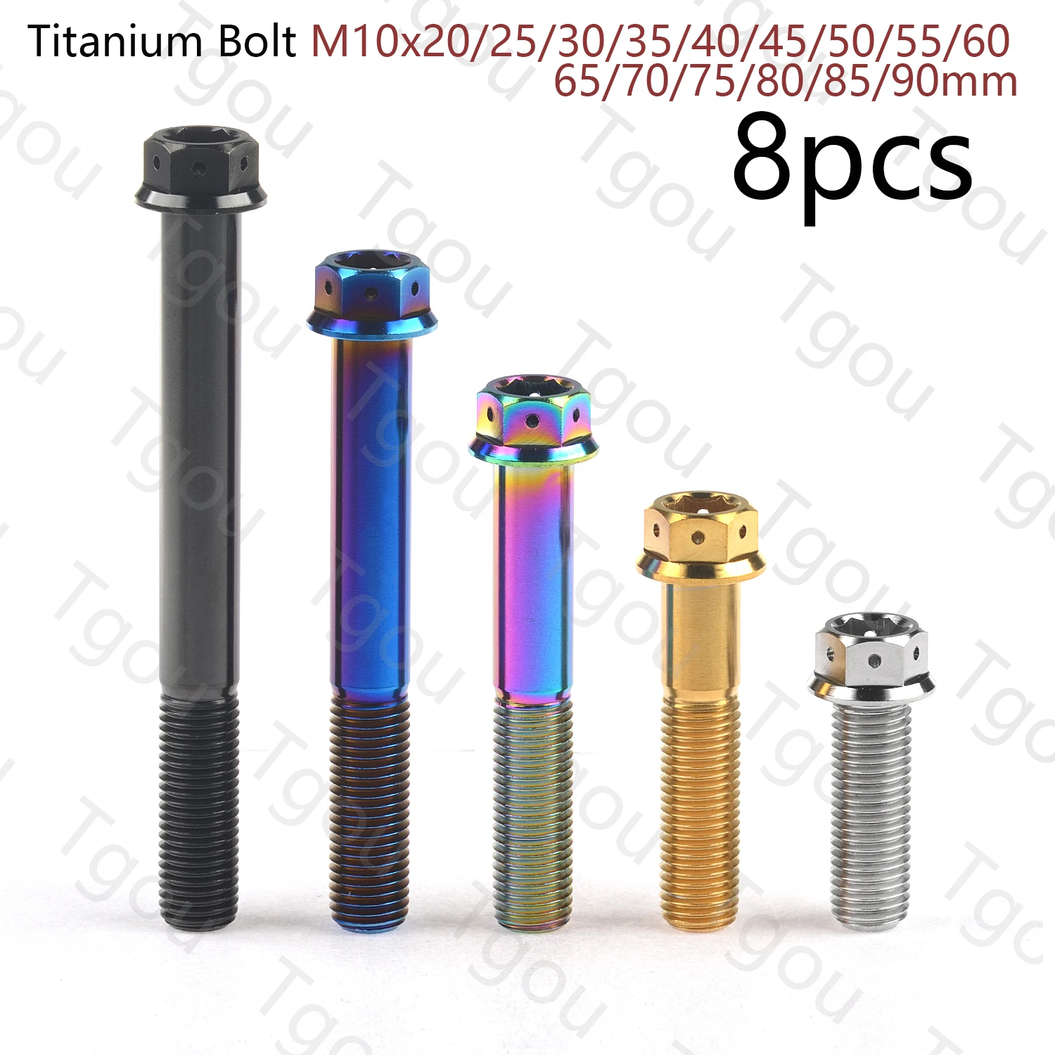 

Tgou Titanium Bolt M10x20~90mm Pitch1.25/1.5mm Flange Inner Outer Hexagon Screws for Motorcycle Disc Brake 8pcs