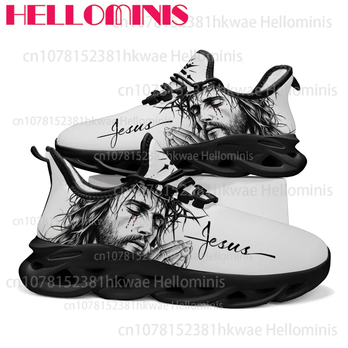 Christmas Jesus Print Winter Warm Fleece Lined Sneakers Black White Two Color Twisted Sole Comfort Casual Shoes for Men Women