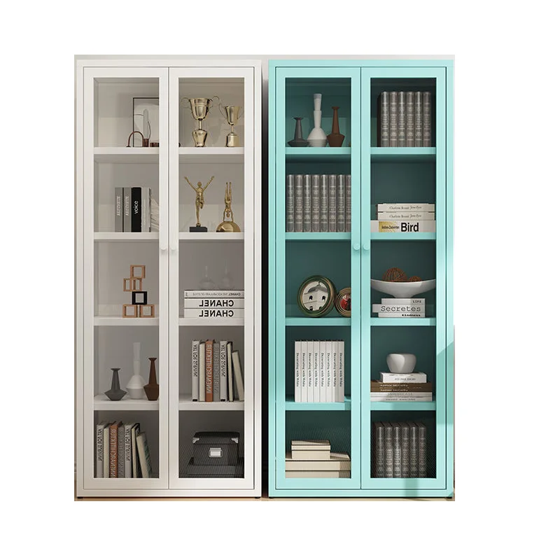 

Customized Iron Art Bookcase Floor-to-ceiling Children's Simple with Glass Door Bookcase Wall Storage Cabinet Bookcase