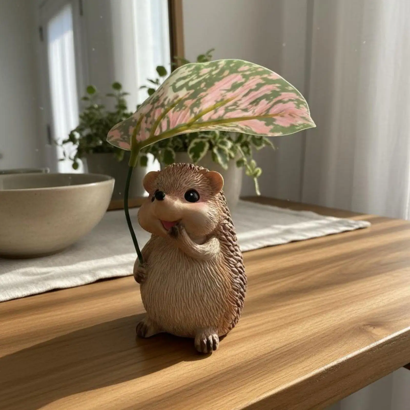 Whimsical Resin Hedgehog Statue with Leaf for Garden Path Flower Bed Lawn Decoration Charming Animal Figurine Gift