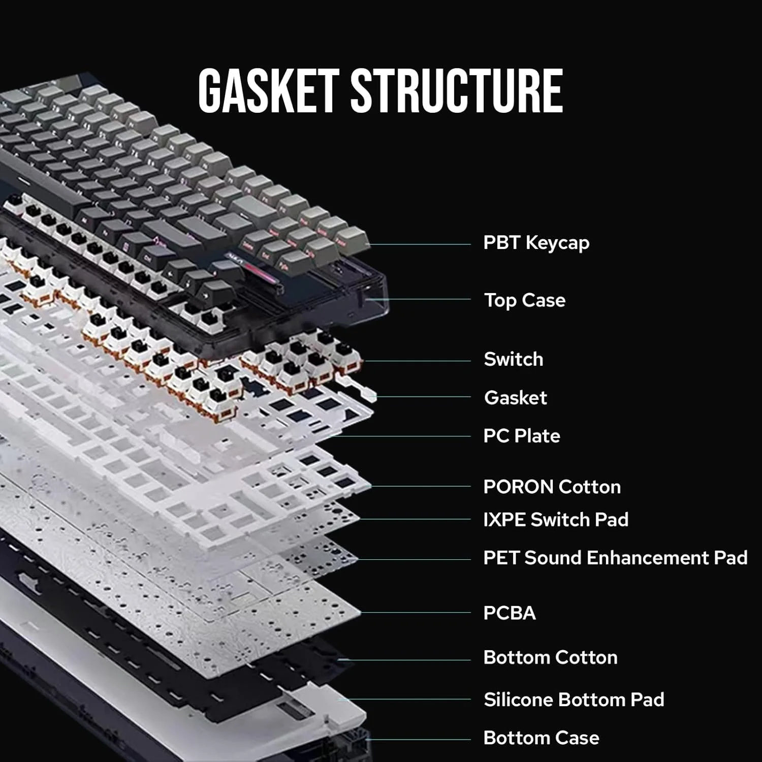 Игровая клавиатура AULA F87 Pro с тремя режимами, 87 клавиш, колпачки для клавиш из ПБТ с боковой гравировкой, беспроводная механическая серая клавиатура с градиентом