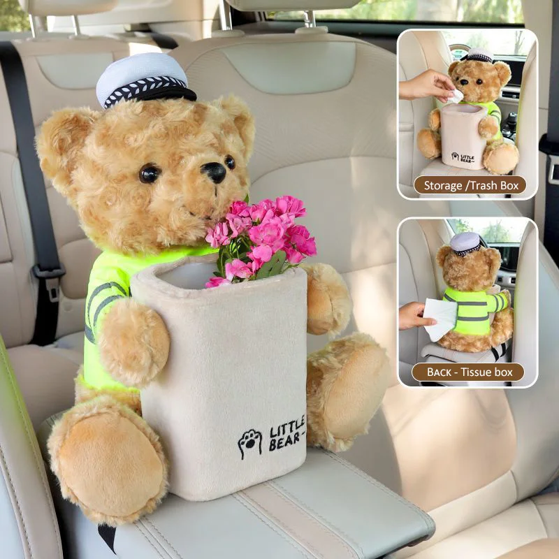 New 2 In 1 Car Tissue Box  Cartoon Garbage Can Dog Monkey Rabbit Short Plush Car Tissue Holder Car Tissue Box Car Accessories