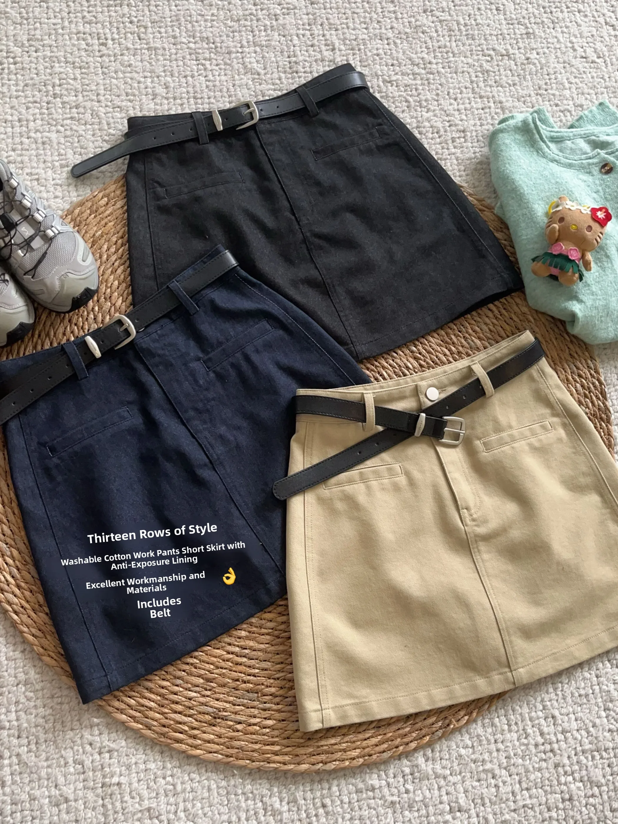 

Юбка-трапеция цвета хаки в корейском стиле с высокой талией из выстиранного хлопка, с поясом, для женщин, осенняя коллекция