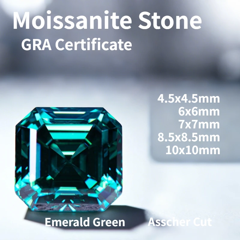 

Emerald Green Moissanite Stone Asscher Cut For Pass Diamond Tester Top Charms Jewelry Making Ring Materials With Certificate