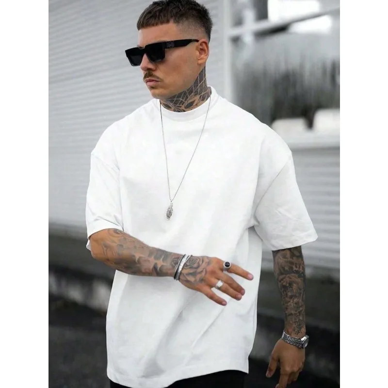 

2026 QualityMen Solid Mock Neck Tee-Unisex Loose - Fit Comfortable Vintage Street - Style Cotton T - Shirt Top