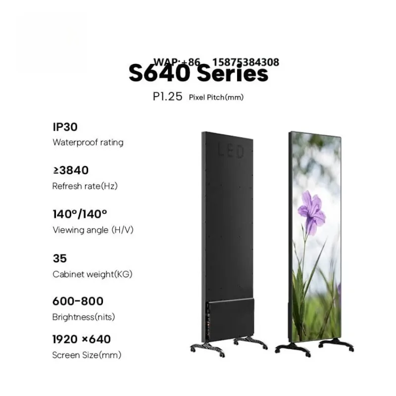 Single Double Sided Movable Mirror Full Color 2K HDR10+ LED Display Screen Wheels Flooring Standing Video Wall Poster Display