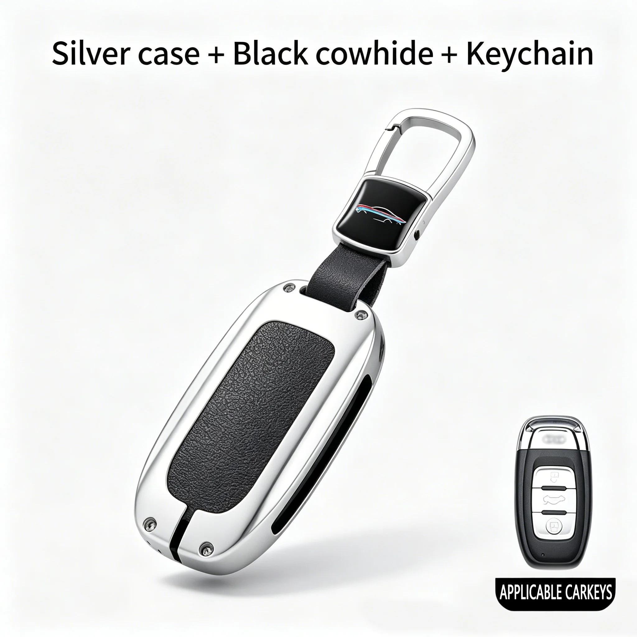 

Gunmetal Zinc Alloy Pink Leather Key Fob Cover for Audi A3 A4L A6L Q3 Q5L Q7 Smart Key Protector Case with Keychain