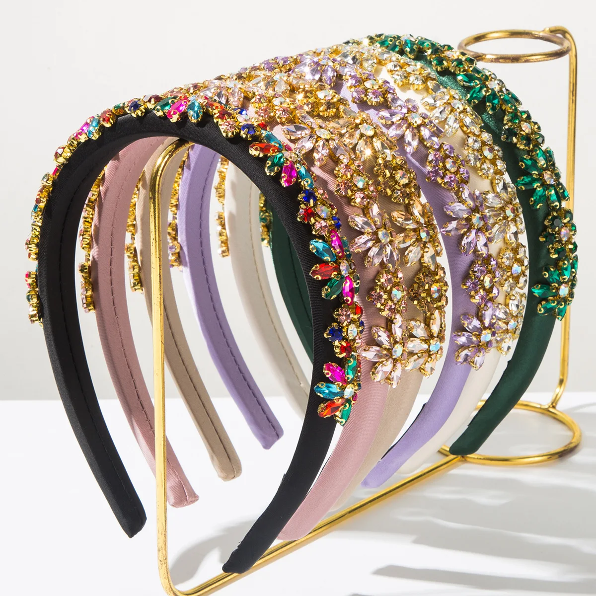 

New Creative Baroque Retro Flower Inlaid with Colorful Full Diamond Thin Edge Headband Hair Accessories for Women