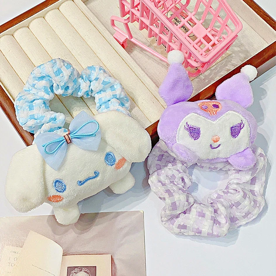 Sweet Kawaii Sanrio My Melody Kuromi Cinnamoroll Doll Large Intestine Anime High Ponytail Hair Circle Girls Head Rope Accessory