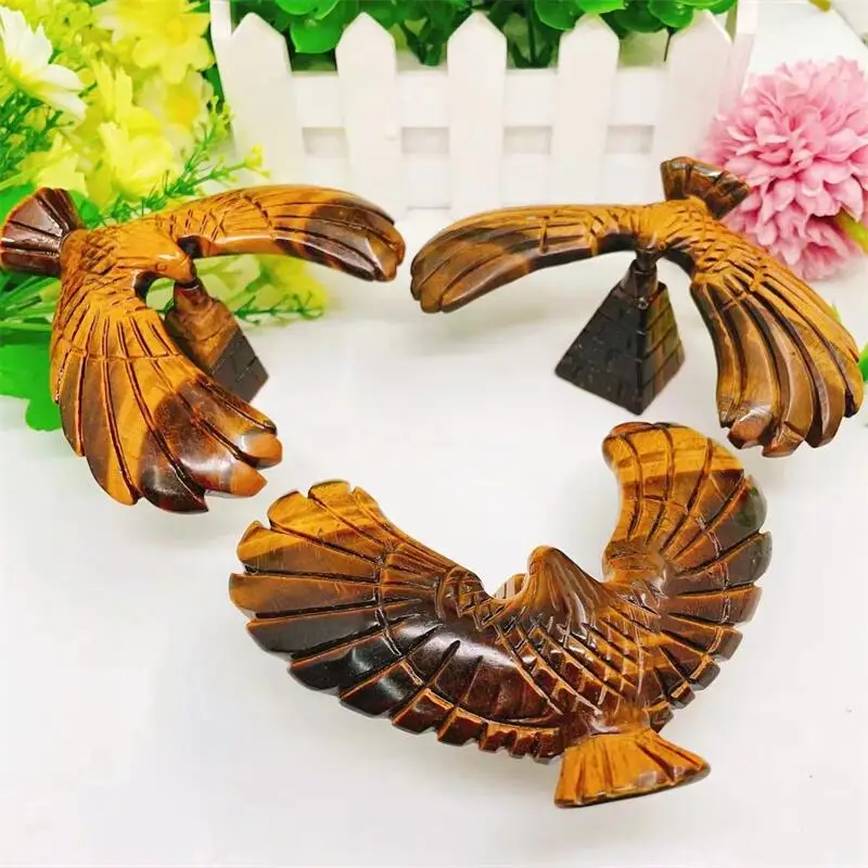 Natural Tiger Eye Stone Balance Hawk Eagle Crystal Carving Crafts Healing Energy Stone Office Learning Toy Kid Toy Gift 1pcs