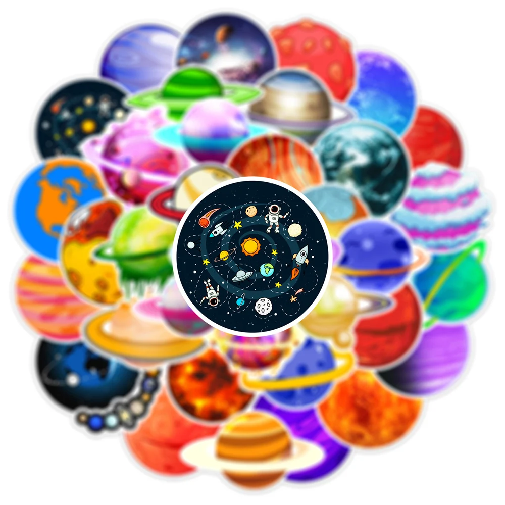 10/30/50PCS Cosmic Magic Planet Transparent Cartoon Stickers Aesthetic DIY Laptop Luggage Skateboard Decals Sticker for Kids