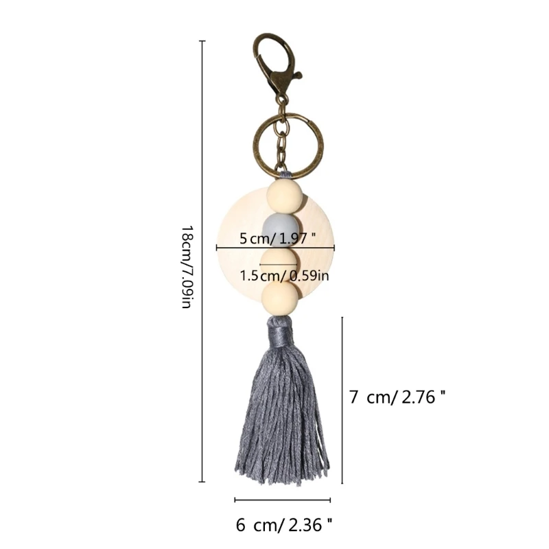 Nordic Keychain Colorful Tassels Wood Beaded Key Chain Ornament Handmade