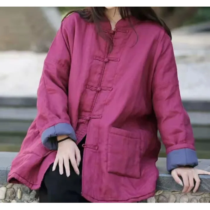 Neue chinesische Sle Damen Baumwolle Jaet Winter Wärme gefüttert Mantel Knopfleiste vorne T-Länge faionable Oberbekleidung Mantel