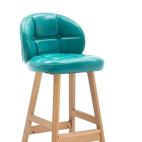 

&c MGF Solid Wood High Back Bar Stool Modern Design Steady Foldable Home Bar Dining High Quality PU Leather Chair