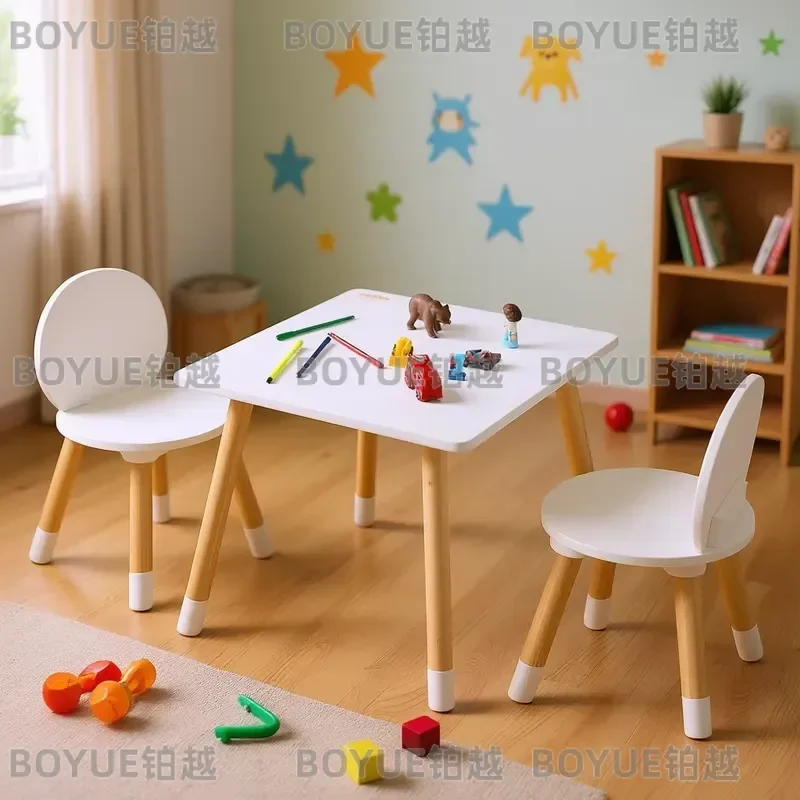 Wooden Kids Activity Table and 2 Chairs Set Multifunctional Furniture for Art Crafts Reading Learning Playroom Study Desk view 3