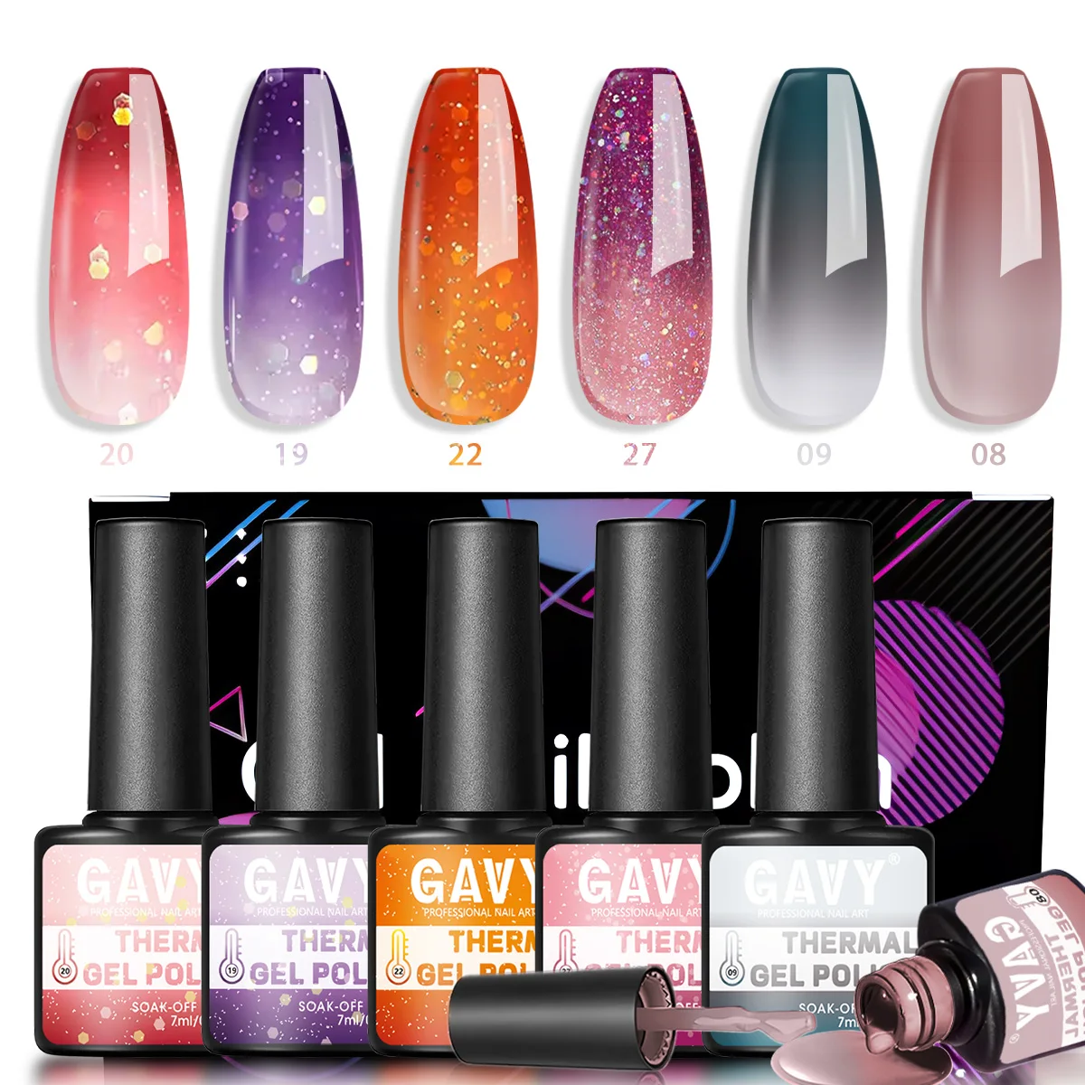 6PCS Thermal Color Changing Gel Nail Polish Set, 7ml Each Soak Off Nail Gel, Long Lasting Gradient Color, Salon-Quality DIY Mani