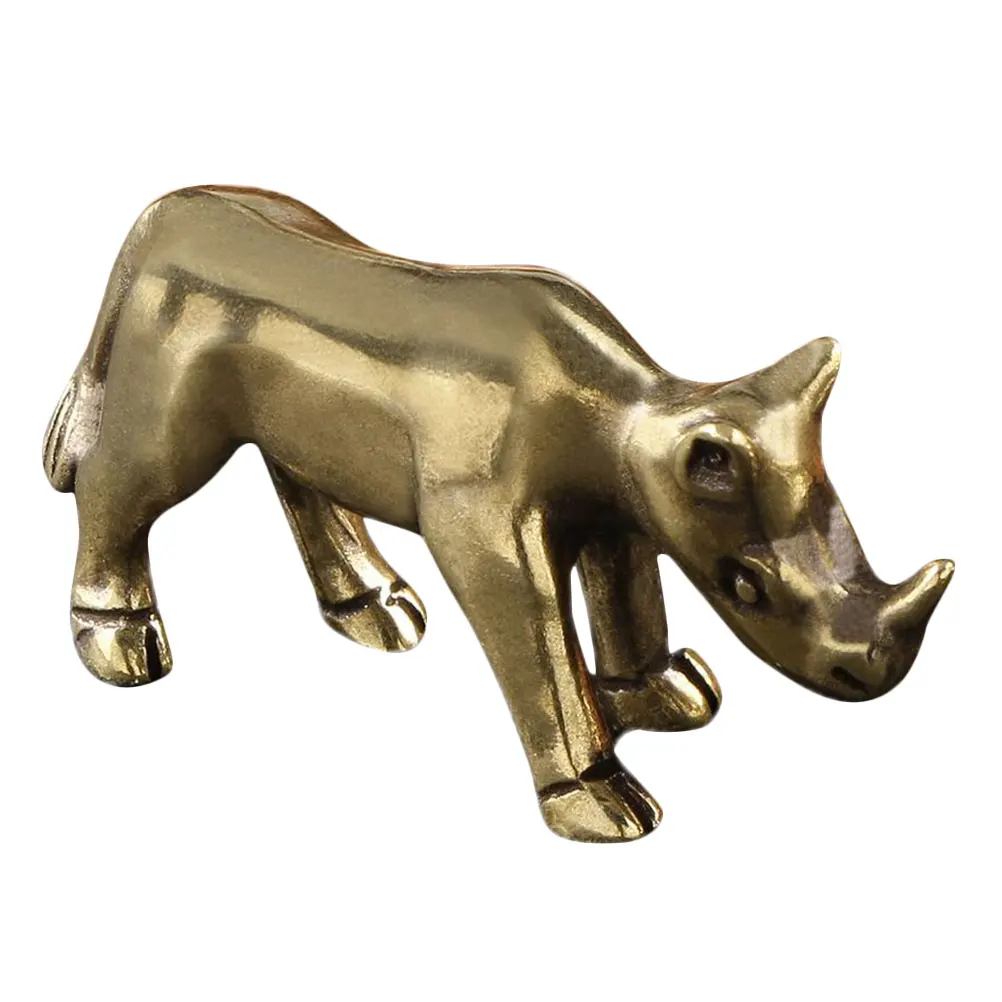 

Mini Rhinoceros Brass Craft Vintage Animal Statue Decor For Desktop Home Office Indoor Tabletop Cabinet Display