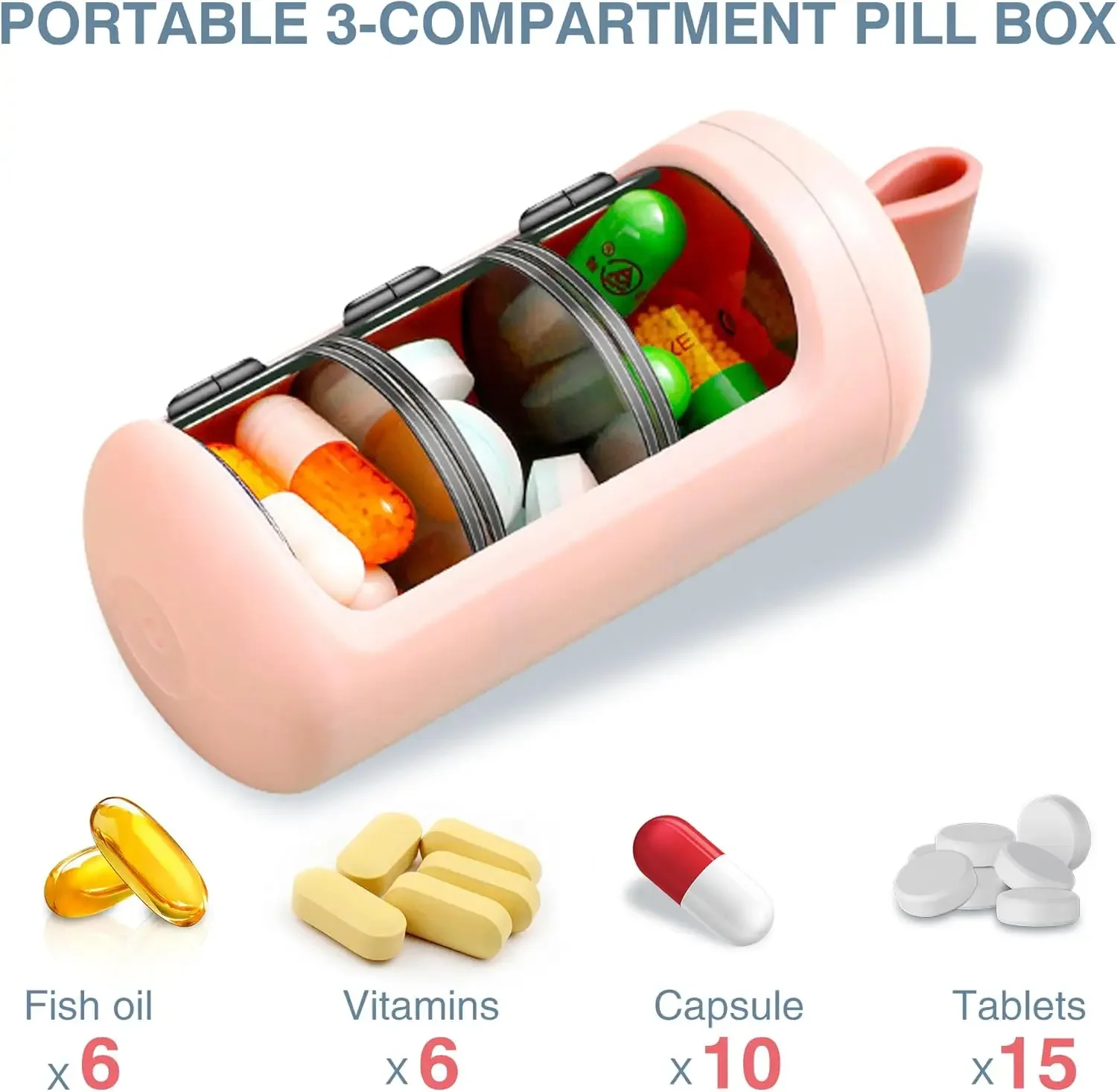 1PC Pill Organizer 3 Compartments Portable Pill Case Travel Moisture Proof Pill Box for Tablets Vitamins Liver Oil Supplements