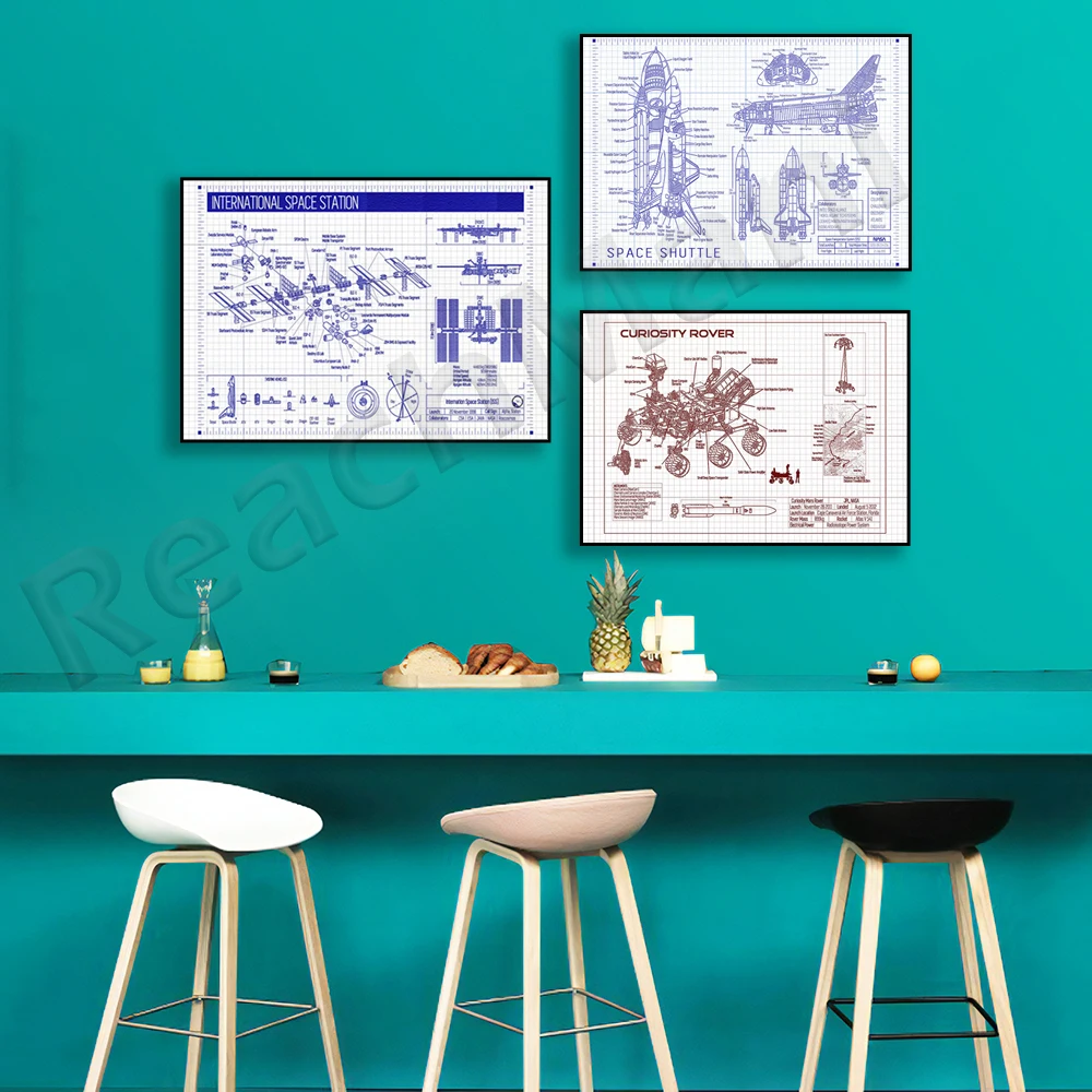 Spirit and Opportunity Rover Blueprint, Mars Perseverance Rover Blueprint, Space Shuttle Blueprint Typographic Poster, Space Gif