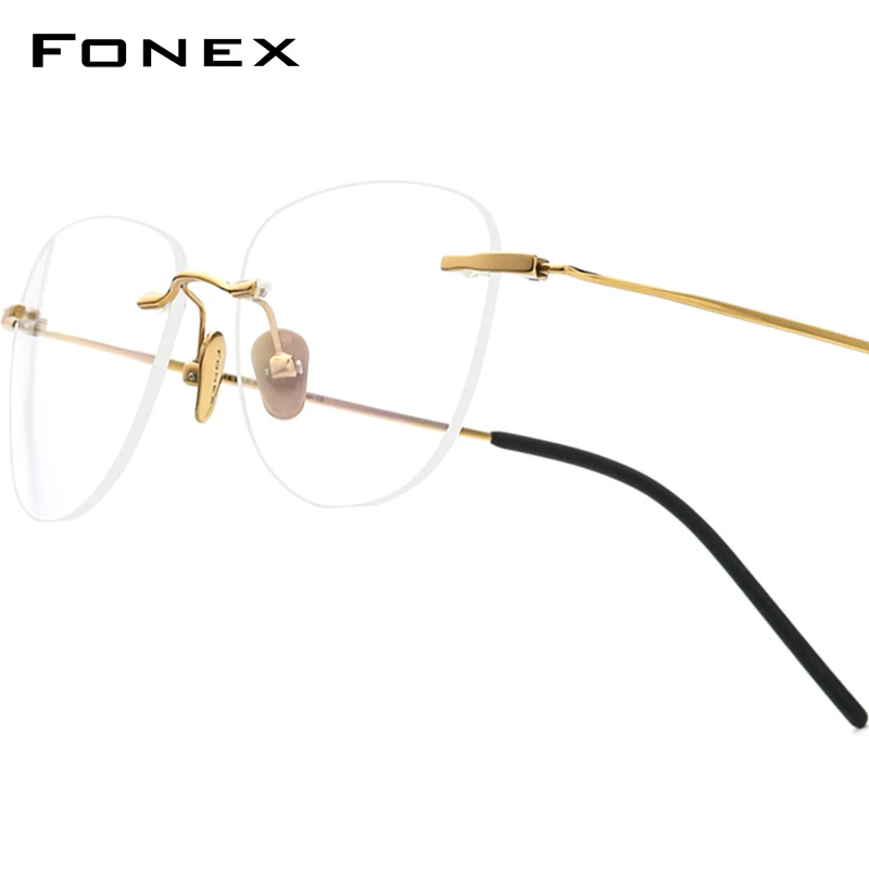 

FONEX Titanium Glasses Frame Men Brand Design Rimless Pilot Eyeglasses Women Ultralight-Weight Japanese Frameless Eyewear 855