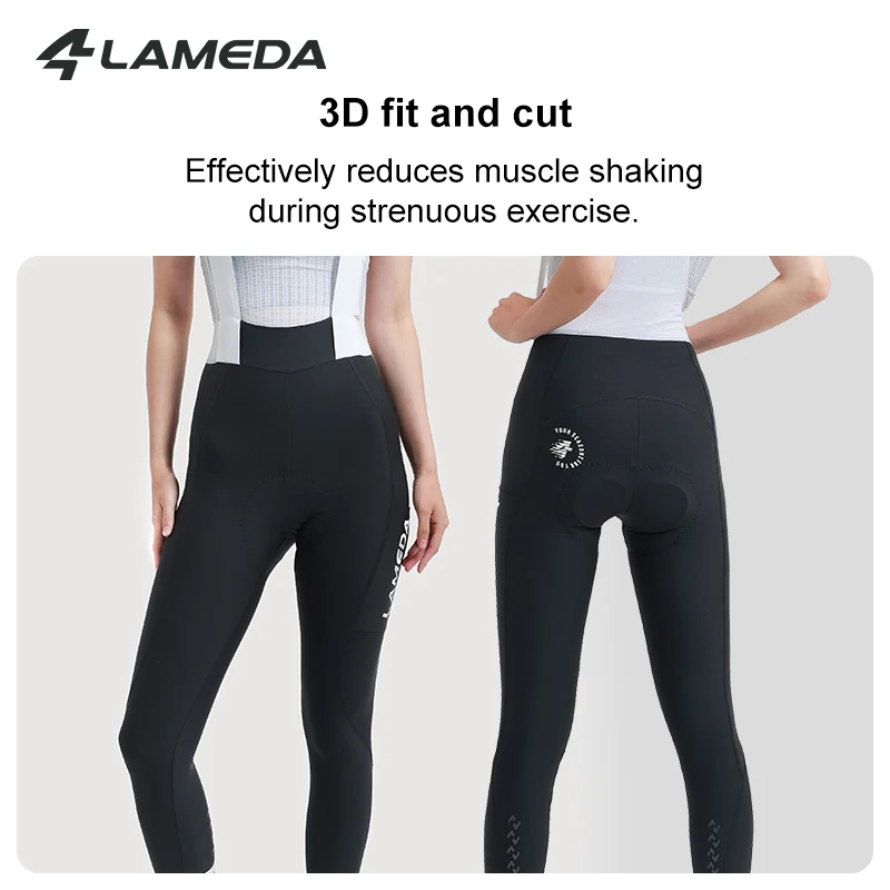 LAMEDA Women's Cycling Bibs Double Arrow Pants Padded High Waist Spring Summer Cycling Pants Road Cycling Leggings with Pockets