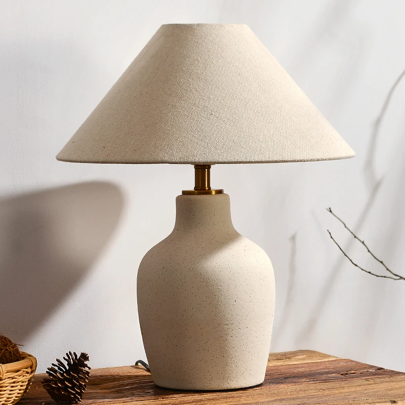 Vintage Ceramic Table Lamp, Modern Minimalist Small Desk Light for Bedroom, Bedside & Nightstand with Wabi-Sabi Design