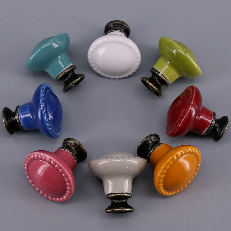 1PC Candy color furniture knobs Oval Button shape Cabinet Door Cupboard Drawer handle pull decorative ceramic knobs and pulls