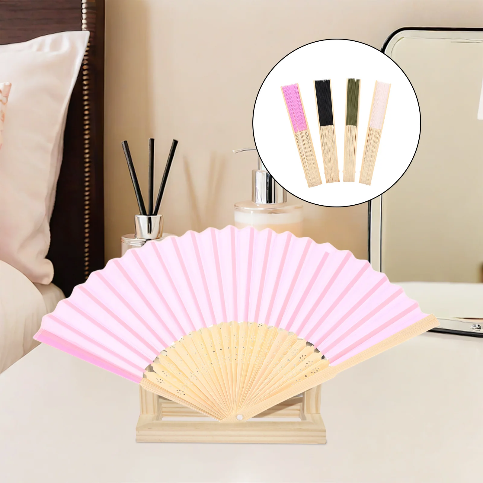 

8Pcs Folding Bamboo 7 Inch Fabric Fans Pure Color Reusable Handheld Fans for Wedding Bridal Shower Favors Cosplay DIY Blank Fan