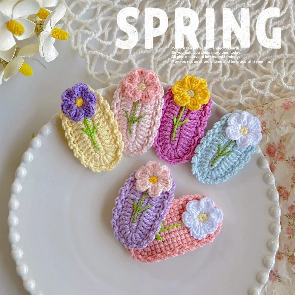 

6pcs Crochet Hairpin Girls Hair Accessories Kids Knitted Flower Hair Clip Children Cute Headwear Side Barrettes Head Back Clip