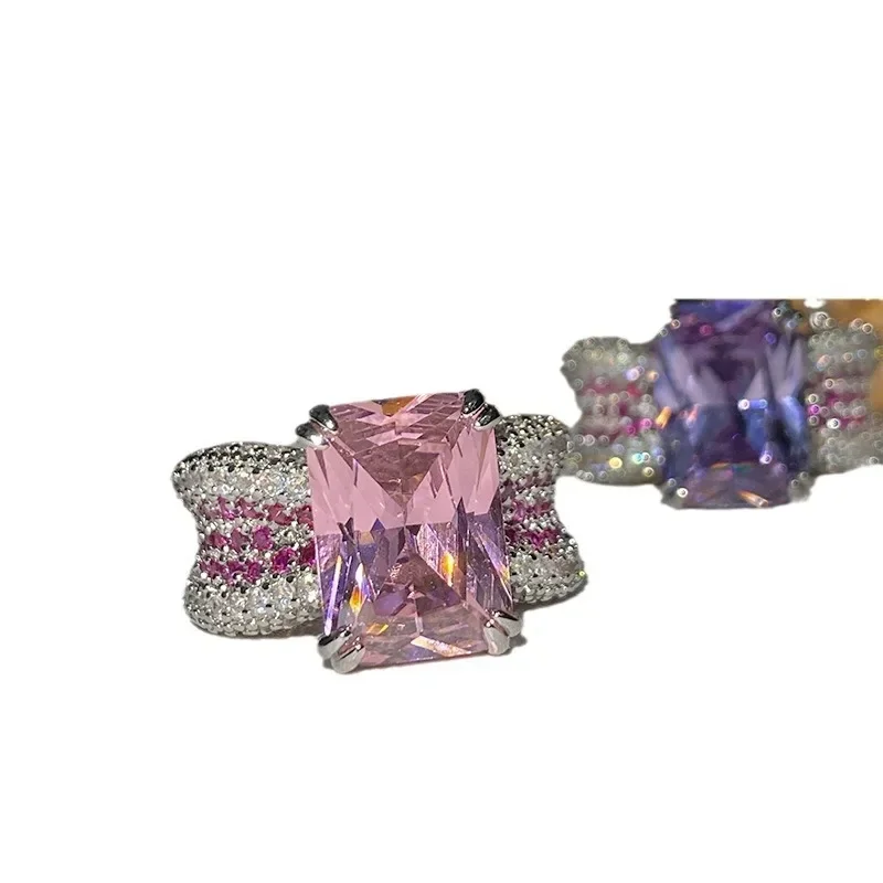 MDLFES モアサナイトダイヤモンドスタイル高炭素ピンクダイヤモンドリング女性用パーソナライズドオープン人差し指透き通るような宝石リング