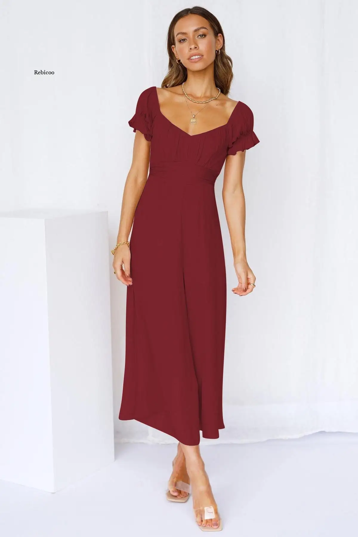 

Sexy Off Shoulder Jumpsuit Women 2022 Summer Solid Short Sleeves Jumpsuit Fashion High Waist Ladies Wide Leg Trousers Mujer