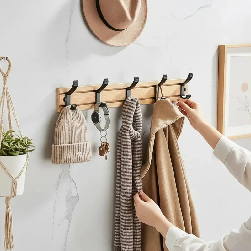 

Съемный крючок, настенный крючок из бамбуковой доски, прочное крепление на винтах, подходит для гостиной/ванной/кухни/спальни