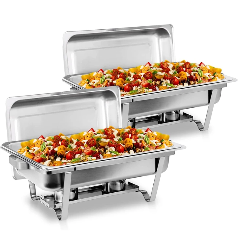 2/4/6/ Pack Rectangle Chafing Dish with Lid Holder Gas Fuel Can Food Pan Hotel Gardern Wedding Buffet Food Warmer Meal Plates