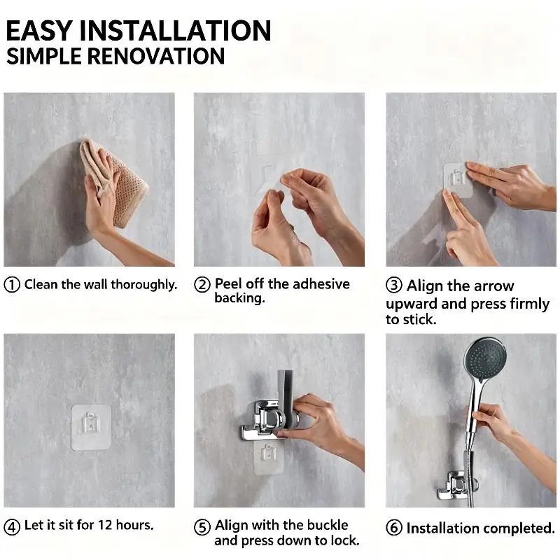 Shower Head Holder 90 Degree Rotatable Adhesive No Drilling Wall Mount Anti-drop Bracket for Home Bathroom Shower Use