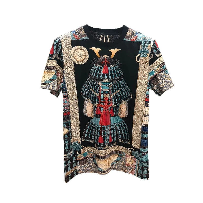 European and American men's wear summer 2022 new  Short sleeve round collar court abstract print  Fashion T-shirt