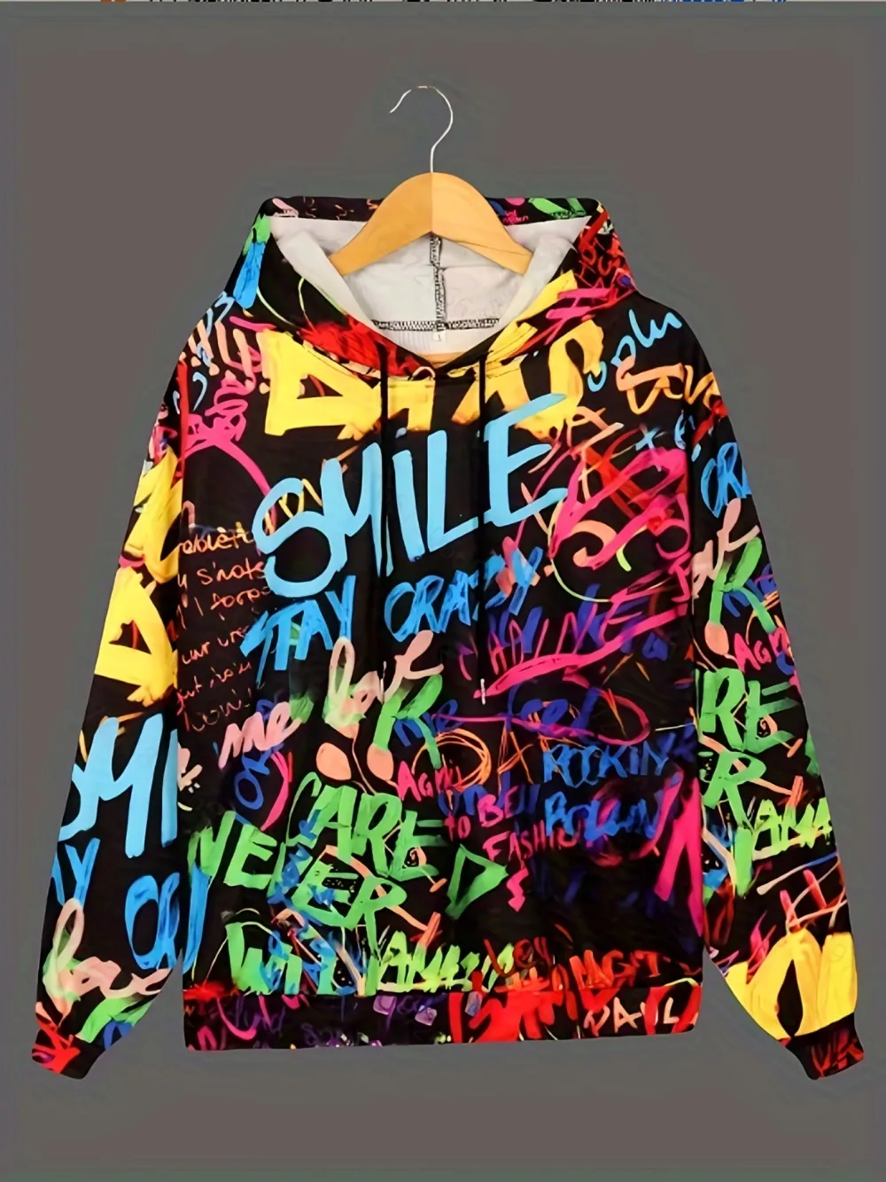 American men's autumn new letter graffiti print soft and comfortable hooded sweatshirt outdoor street style top