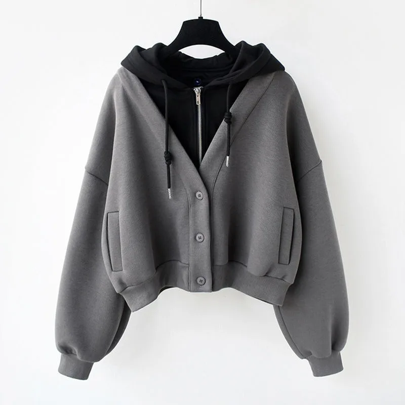 

2023 New Style Hooded Short Coat Women Autumn and Winter New Style Versatile Cardigan Large Size Stylish Hoodie Sweatshirts