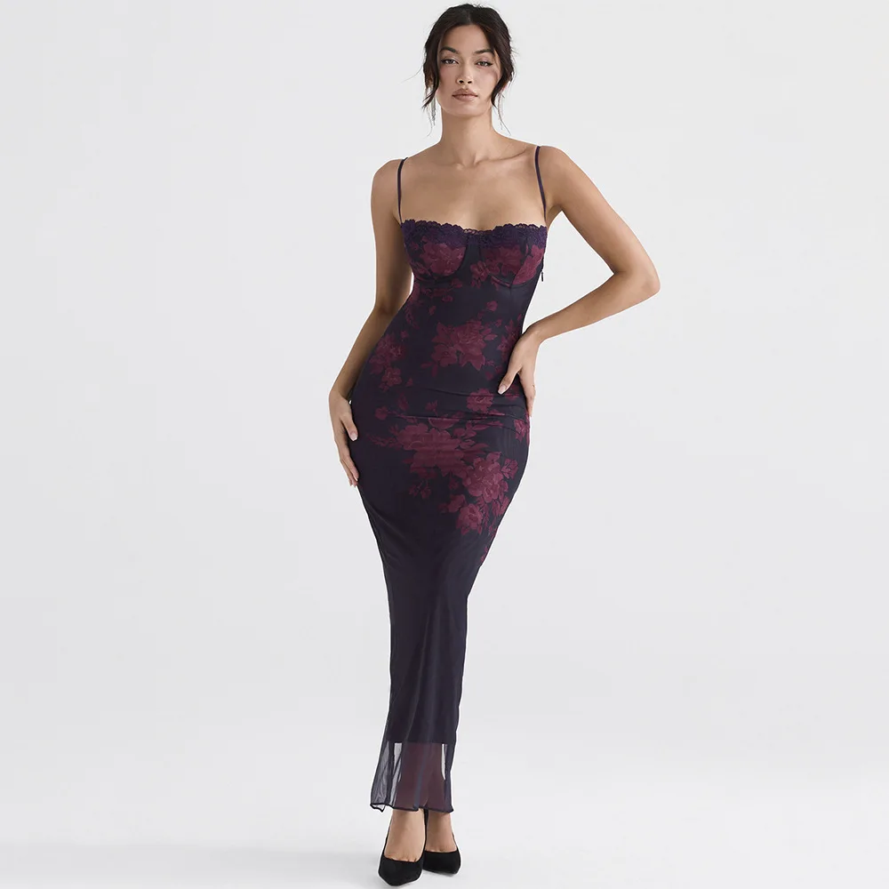 관능적 인 Strapl 긴 이브닝 가운 Bodycon 물고기 꼬리 드레스 높은 허리 달콤한 스타일 여름 패션 단일 조각 폴리 에스터 섬유