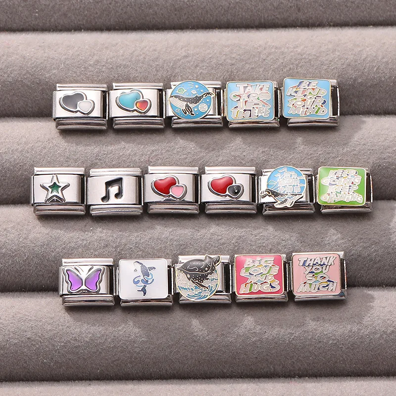 الزركون القلب القوس الكرز الصليب ستار القمر اللؤلؤ الصلب اللون الإيطالية سحر الروابط صالح 9 مللي متر الفولاذ المقاوم للصدأ سوار النساء DIY بها بنفسك صنع