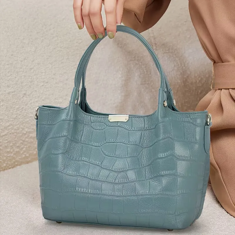 Aidrani Fashion Genuine Leather Women's Bag with Crocodile Pattern Large Capacity Women's Handbag Solid Color Casual Versatile S