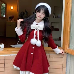New Year's Robe Sweet Girl Style Plush Bow Dress Autumn and Winter Christmas Anti-aging Jacket