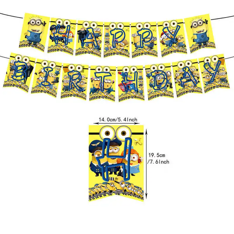 New Big-eyed And Cute Despicable Me 4 Minion Theme Birthday Background Cloth Balloon Cake Inserts Kids Birthday Pull Flag Gifts