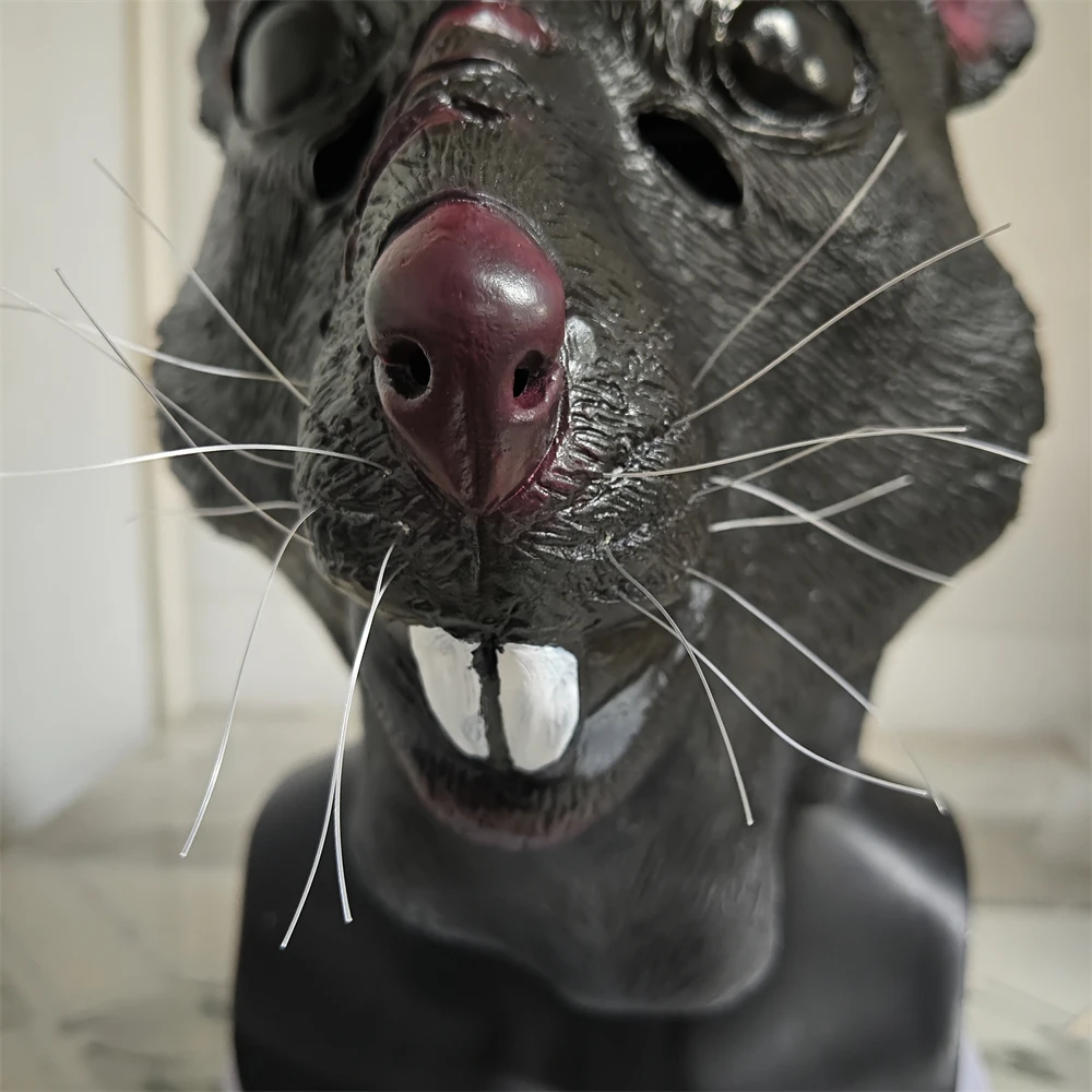 Mutant Rat Maska na całą głowę Halloween Movie Cosplay Kostium zwierzęcy Nakrycie głowy Straszna mysz Maska lateksowa z brodą Rekwizyty do dowcipów