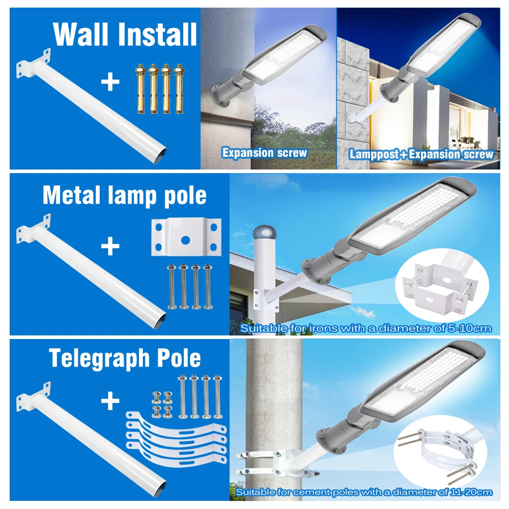 ไฟถนน LED AC85-265V ความสว่างสูงกันน้ำระดับ IP66 50W 100W 150W 200W SMD3030 5000K สำหรับให้แสงสว่างกลางแจ้ง