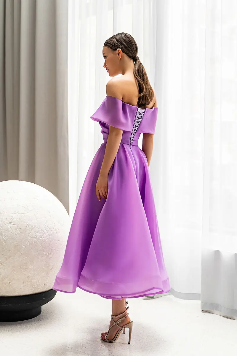 Off the Shoulder Sweetheart Bridesmaid Dresses Pleated Corset Sleeveless Backless Prom Gowns A-line Tea-length Cocktail Gowns