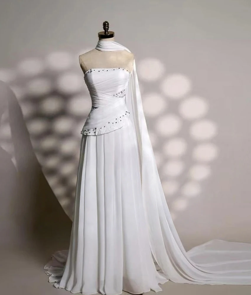 

Lzhk Customized Graceful Chiffon A-Line Crystal Evening Dress High Quality Strapless Sleeveless Floor Length After Party Dress